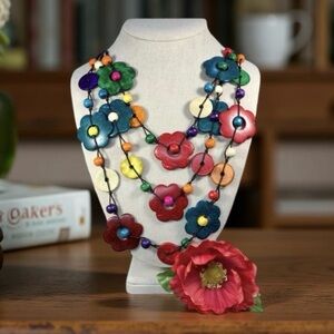 Colorful Handmade Coconut Shell Necklace • Work • School • Party